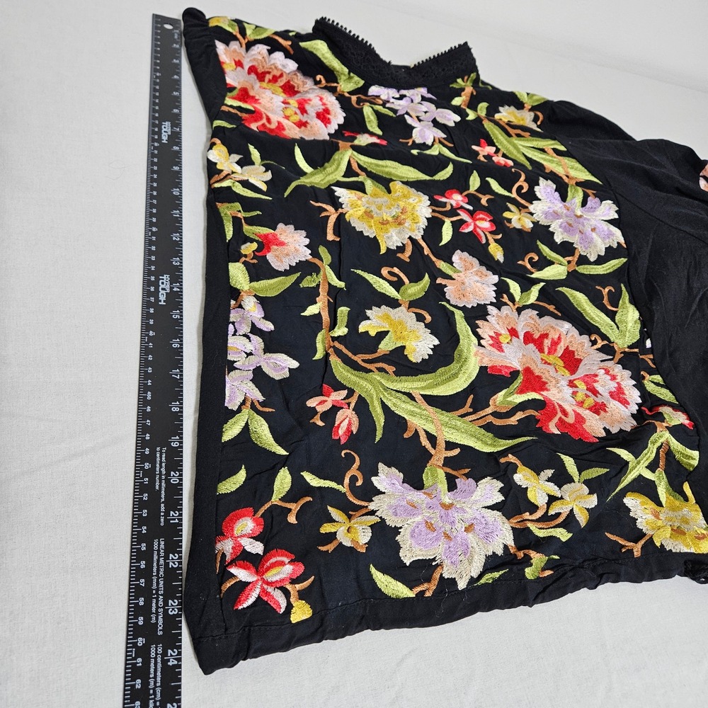 Anthropologie Tiny Floral Embroidered Knit Blouse Top Boho Balloon Sleeve 2X - Picture 10 of 13